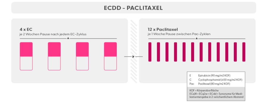 Chemotherapie Schema Epirubicin (EC) + Cyclophosphamid, gefolgt von Paclitaxel, 14tägige Abstände zwischen den EC-Zyklen