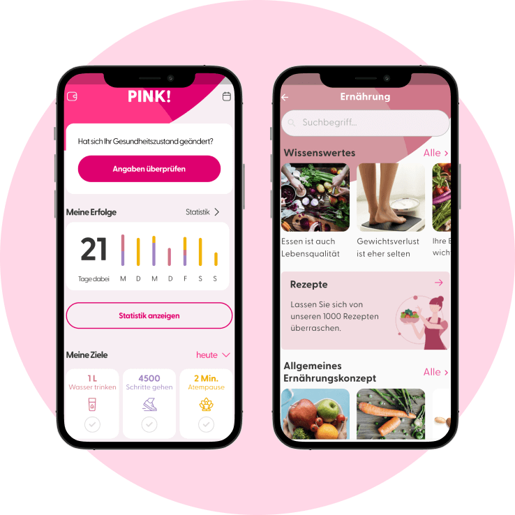 Zwei Smartphones mit der App PINK! Coach